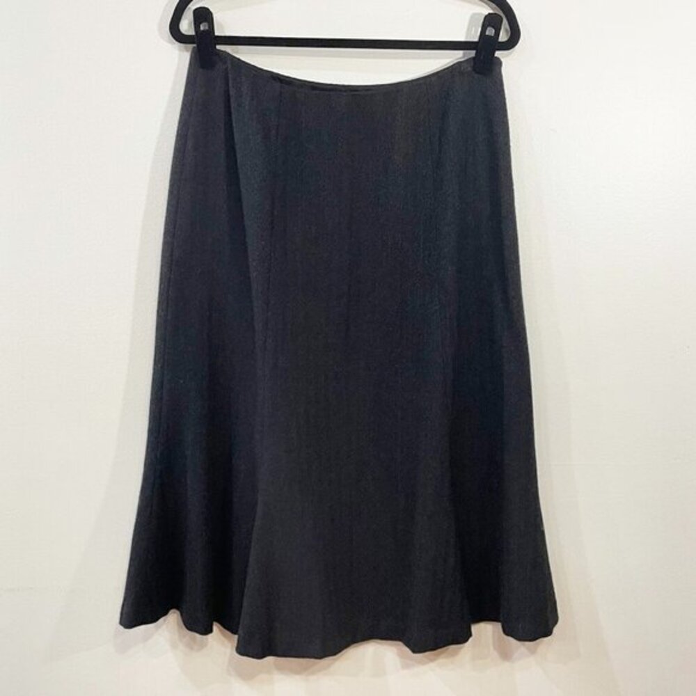 Vintage LRL 100% Wool Trumpet Hem Herringbone Midi Skirt Charcoal 10 M EUC
